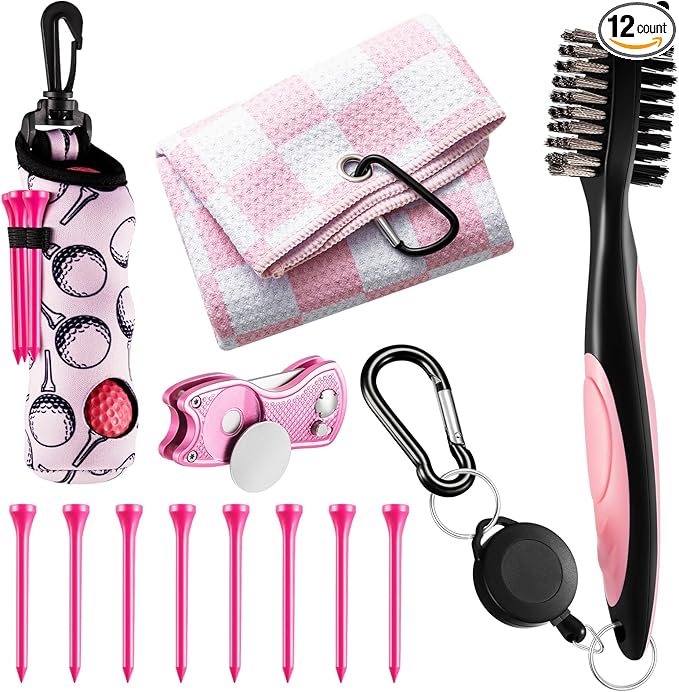 Liliful 12 Pcs Golf Accessories Kit, Include Golf Ball Bag with Hook Towel Tees Magnetic Ball Marker Divot Tool Cleaner Brush for Women Man Gifts