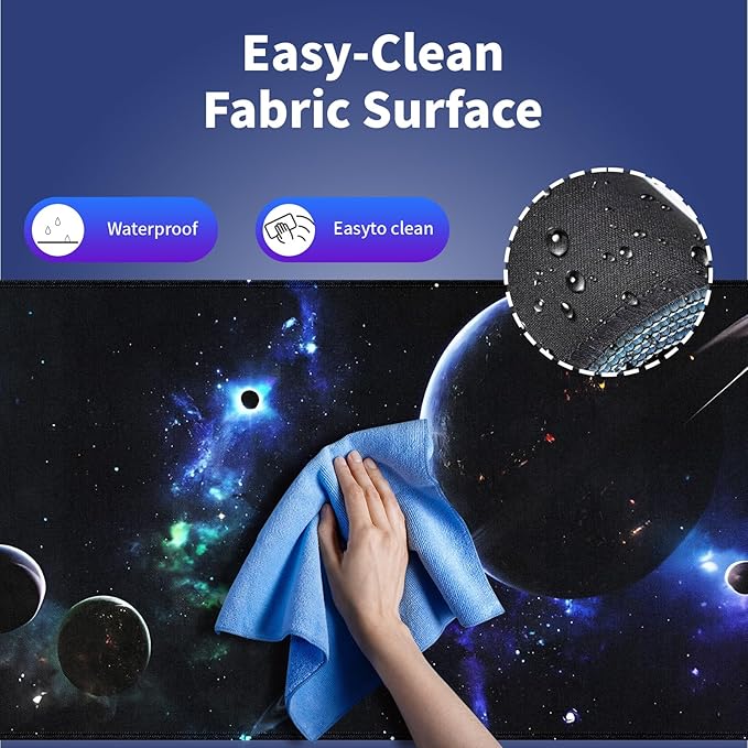 Wknoon. Extra Large Gaming & Office Mouse Pad (31.5" x 11.8") – Space Planets Navy Blue Galaxy, Premium Anti-Slip XXL Desk Mat with Durable Stitched Edges