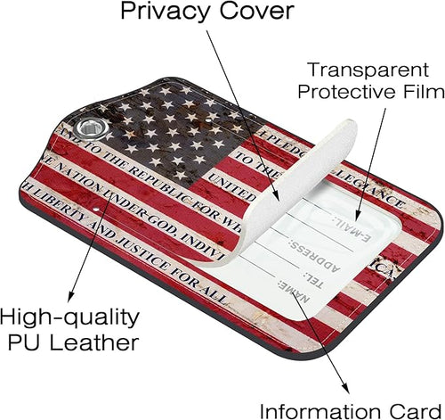 2 Pack Luggage Tags for Suitcase,Flag with The Pledge PU Leather Luggage Tags with Privacy Cover Name Address Labels and Steel Ring,Creative Travel Accessories for Men and Women