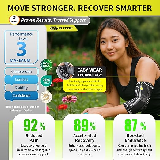 BLITZU Elbow Compression Sleeve for Tendonitis 2 Pack, Tennis Elbow Brace Support for Men and Women Golfers Elbow Pain Relief, Arthritis, Bursitis, Arm Brace for Workout, Weightlifting Nude L
