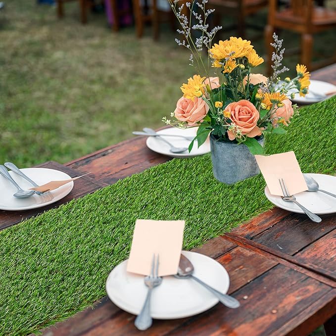 GLOBREEN Artificial Grass Table Runner 60 Inches - Green Christmas Mantle Decor Table Centerpiece Decorations Fake Grass for Golf Football Party Birthday Event Wedding Alice in Wonderland