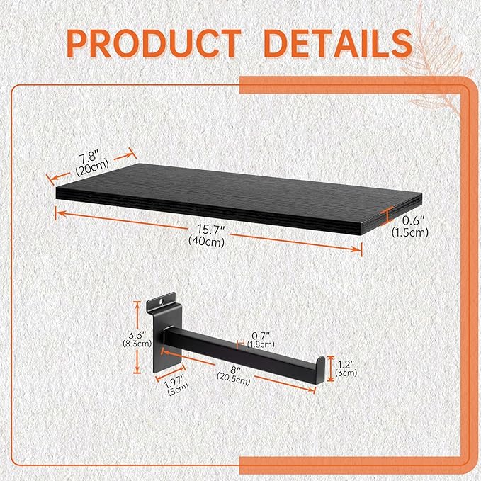 Wood Slatwall Shelves, Slat Wall Shelf Slatwall Acccessory for Garage, Home Improvement, Retail Display (6, 16''x8'')