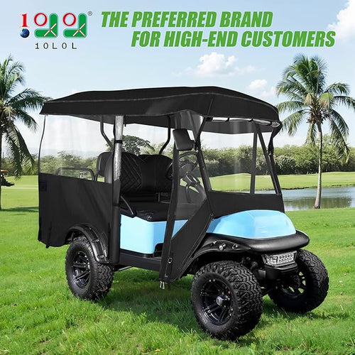 10L0L Universal 4 Passenger Golf Cart Enclosure - Extended Roof 94" Fit for Yamaha, EZGO TXT RXV, Club Car DS Precedent, Golf Cart Rain Cover, 600D Waterproof Driving Enclosure with Side Mirror Open