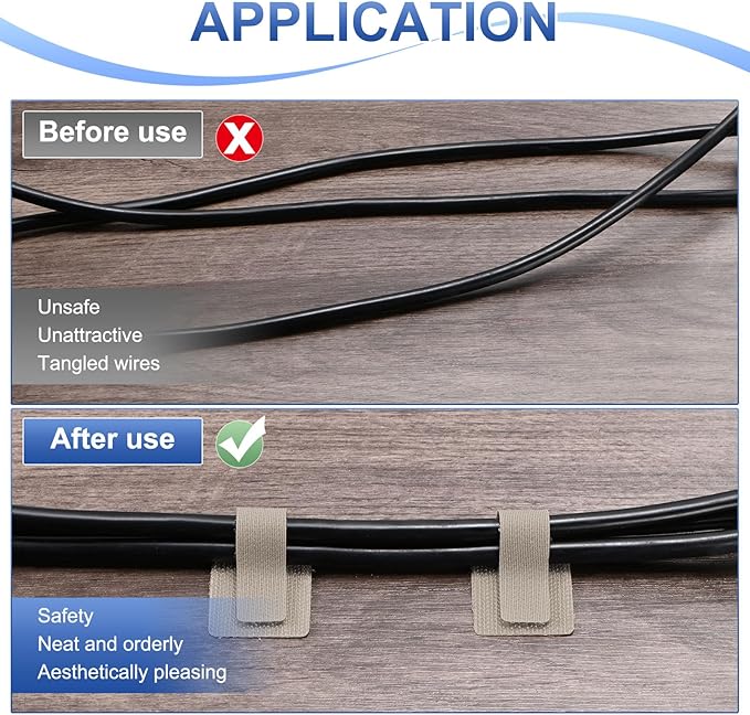 100-Pack Hook and Loop Cable Ties, 3.5 x 1.1 Inch Adjustable Self-Adhesive Cord Organizer for Desk/Home/Wall/Office Essentials, Cable Management Under Desk [Beige]
