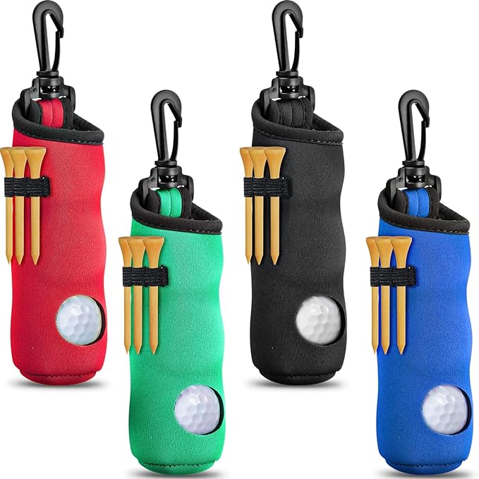 4 Pieces Golf Tee Holder Golf Ball Carry Bag Pouch Ball Holder Keychain Belt Clip Gifts Accessories