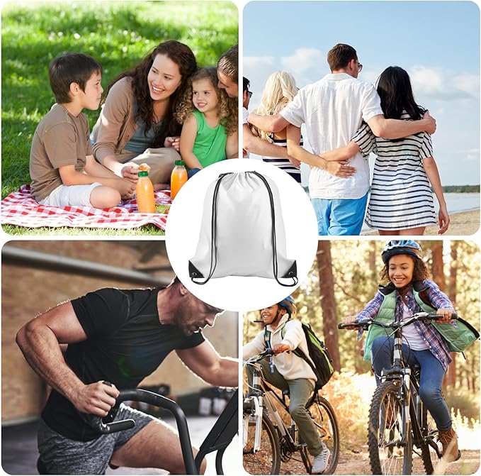 KUUQA 25Pcs White Drawstring Bags - Bulk Sport Gym Travel Backpacks