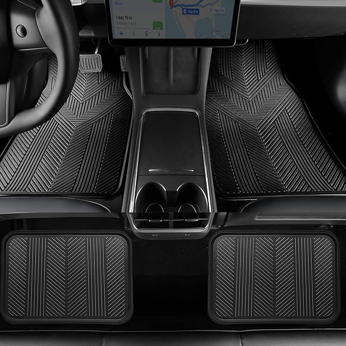 CAR PASS Universal Car Floor Mats & Cargo Liner Full Set, Waterproof Anti-Slip Rubber Trim to Fit Trunk Mats All Weather Protection Fit Car SUV Sedan Coupe Vehicle Automotive 5 Pieces, S-M Size Black