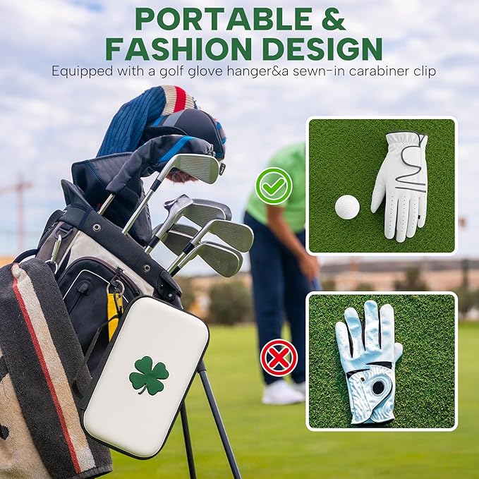 Golf Glove Holder Case with Glove Shaper - Golf Accessories Organizer for Men & Women, Premium Protective Storage Case with Carabiner Fits Golf Bags, Golf Gifts for Men