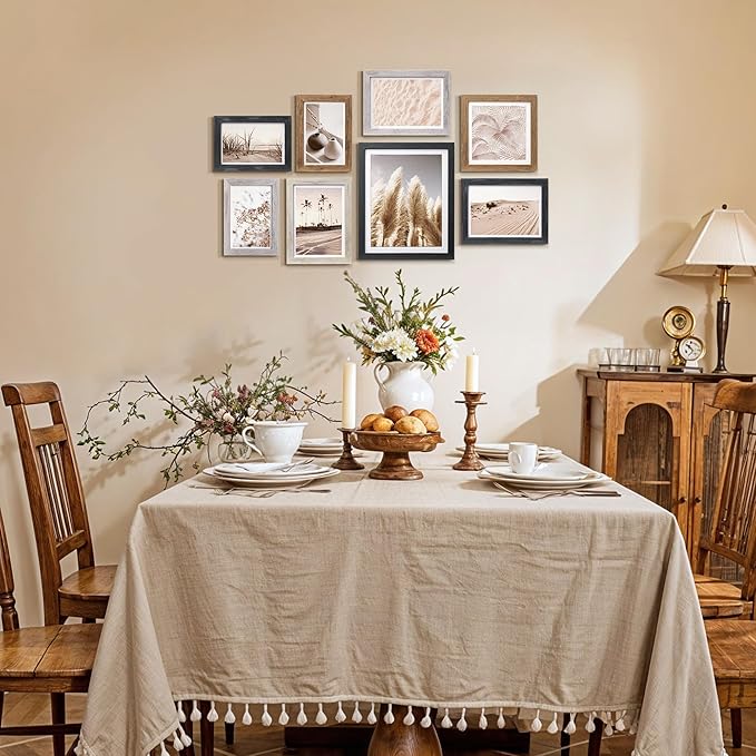ArtbyHannah Gallery Wall Frame Set, 8 Pack Picture Frames Collage Wall Art Decor with Neutral Pampas Grass for Bedroom, Assorted Size Including 8"x10", 5"x7", 4"x6", 6"x6"(Multi-color Frame,Small)