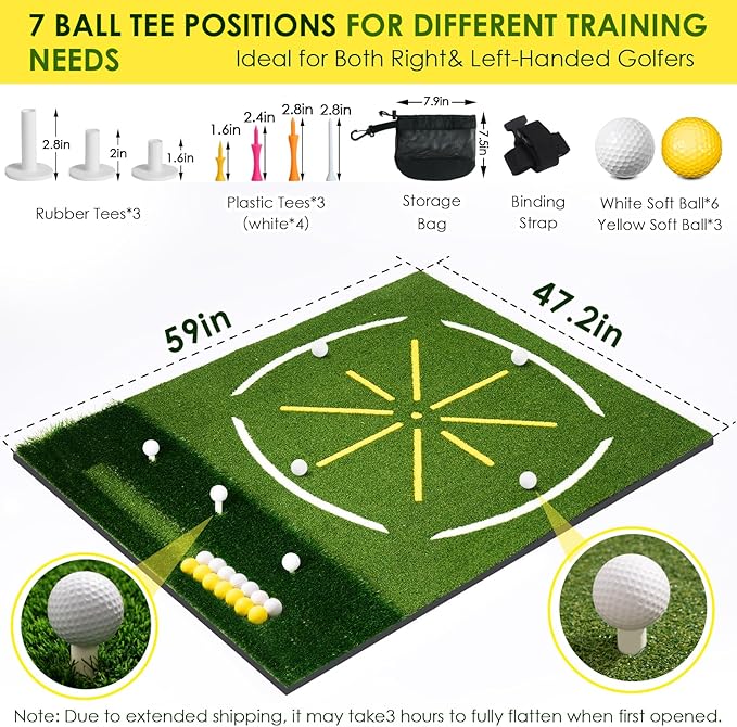 Golf Mat with Dual Turf, 5x4ft Thickened Golf Hitting Mat with Standing Guide-Line & Swing Path Line, Practice Mats for Indoor or Outdoor Use, Gifts for Men Dad & Golfers