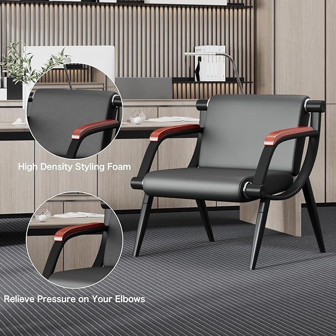 wonline Waiting Room Chairs, Office Furniture Reception Chairs with Arms, Leather Chairs is Suitable for Clinic,Airport,Hospital,Barber,Salon,Bank-(Black 4pcs)