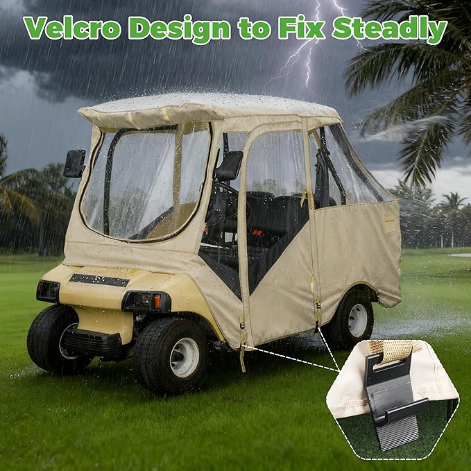 10L0L 4 Passenger Golf Cart Enclosure for Club Car DS Short Roof, 600D Waterproof Golf Cart Rain Cover, Heavy Duty Driving Enclosure, Snowproof Windproof, with Clear PVC Windows & Tail Light Panel