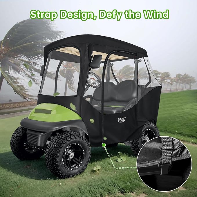 10L0L 600D Golf Cart 2 Passenger Driving Enclosure for Club Car DS & Precedent, 4-Sided Clear Window Rain Snow Golf Cart Cover All Weather Waterproof Windproof