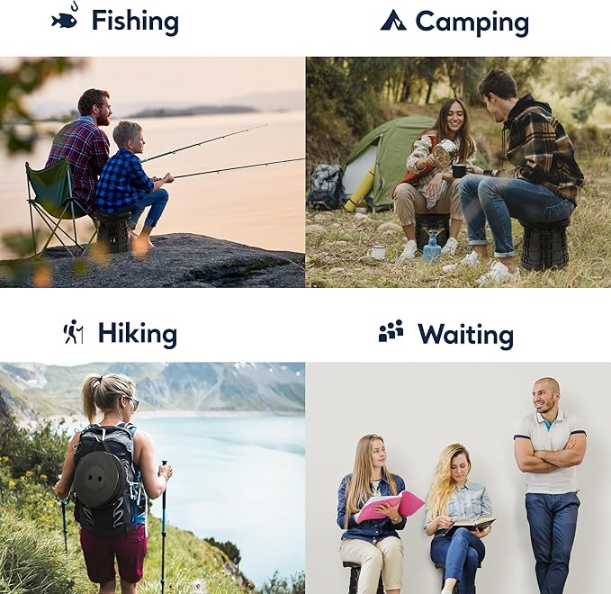 Upgraded Collapsible Stool 2-Pack, 620lbs Max Weight, Lightweight Yet Sturdy, Portable Retractable Foldable Telescoping Camping Stool for Adults Outdoor Fishing Hiking Travel BBQ