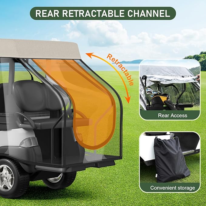 Rosefray Golf Cart Enclosure - 2+2 Drivable Rain Cover for Short Roof 58" EZGO, Club Car - Durable Door Zipper, 4-Sided Clear Windows (4 Seater)
