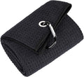 Mile High Life Microfiber Golf Towel, 21" X 24", Waffle Pattern w Clip, Super Absorbent Tri-fold Large Towels, Golf Bag Accessories for Men & Women（Black）