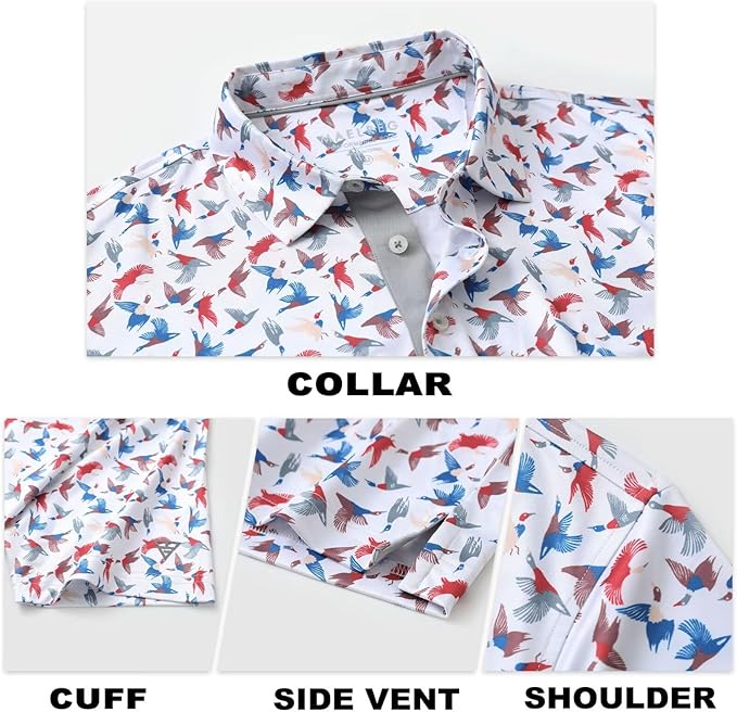 M MAELREG Mens Golf Shirt Short Sleeve Dry Fit Print Moisture Wicking Performance Patterns Collared Polo Shirt