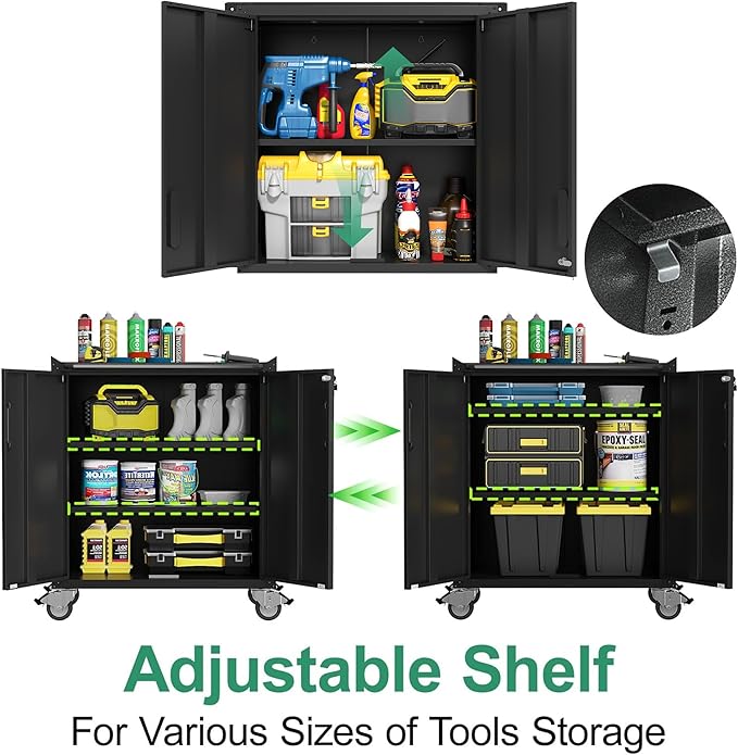 Metal Tool Cabinet,Garage Storage Cabinet System,Wall Cabinet & Locking Rolling Tool Cabinet with Doors and Adjustable Shelves,Steel Tool Cabinets for Home (10 Pcs-StyleA, Black)