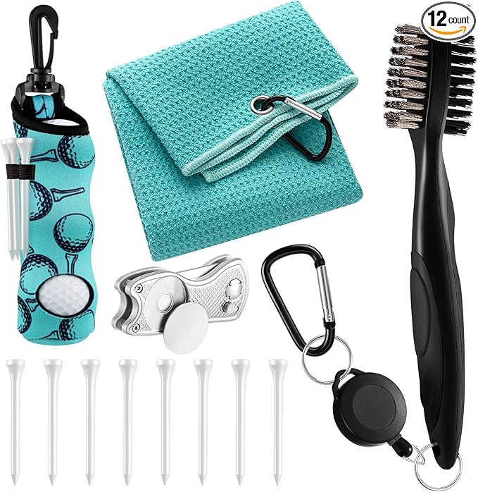 Liliful 12 Pcs Golf Accessories Kit, Include Golf Ball Bag with Hook Towel Tees Magnetic Ball Marker Divot Tool Cleaner Brush for Women Man Gifts