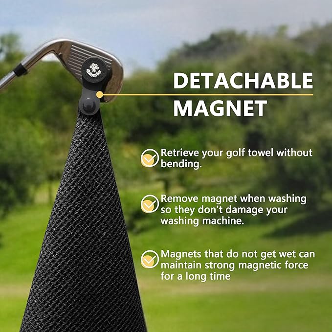 4Monster Golf Towels 2-Pack with Detachable Magnet and Portable Pouch, Quick-Dry Microfiber Golf Towel Set for Golf Bags,Custom Towel Gifts for Men or Women (2, White)