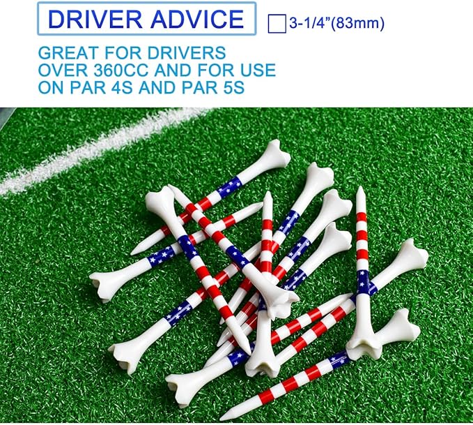 Golf Tees Professional Plastic Golf Tees 3-1/4" - 100 Pack, 4-Prong Golf Tees Plastic, Minimize Friction and Side Spin,Enhanced Durability & Stability, Unbreakable Long Plastic Tees