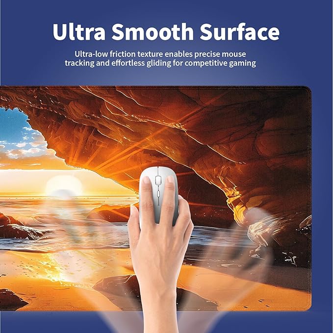 Wknoon. Extra Large Gaming & Office Mouse Pad (31.5" x 11.8") with Durable Stitched Edges – Beach Scene Sunrise Through a Cave Landscape, Anti-Slip Base & Smooth Cloth Surface Extended XXL Desk Mat