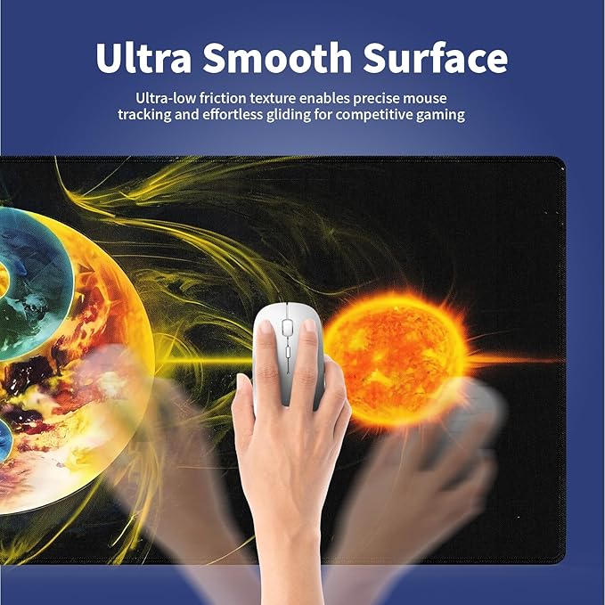 Wknoon. Extra Large Gaming & Office Mouse Pad (31.5" x 11.8") with Durable Stitched Edges – Abstract Yin Yang of Celestial Bodies Yellow Fire and Blue Ice Design, Anti-Slip Extended XXL Desk Mat