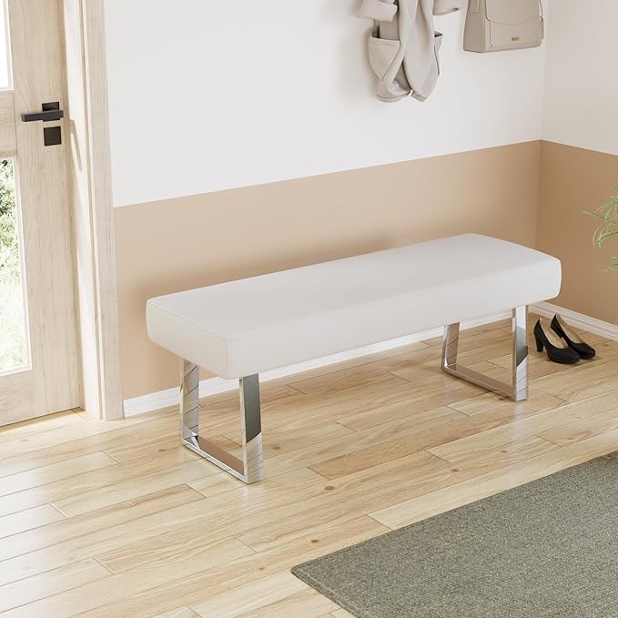 JIEXI Bedroom Bench Bed end upholstered Bench Indoor Corner Small Bench, with Metal Legs, for entryway Dining Room Kitchen and Living Room, Plant Bench, Footstool