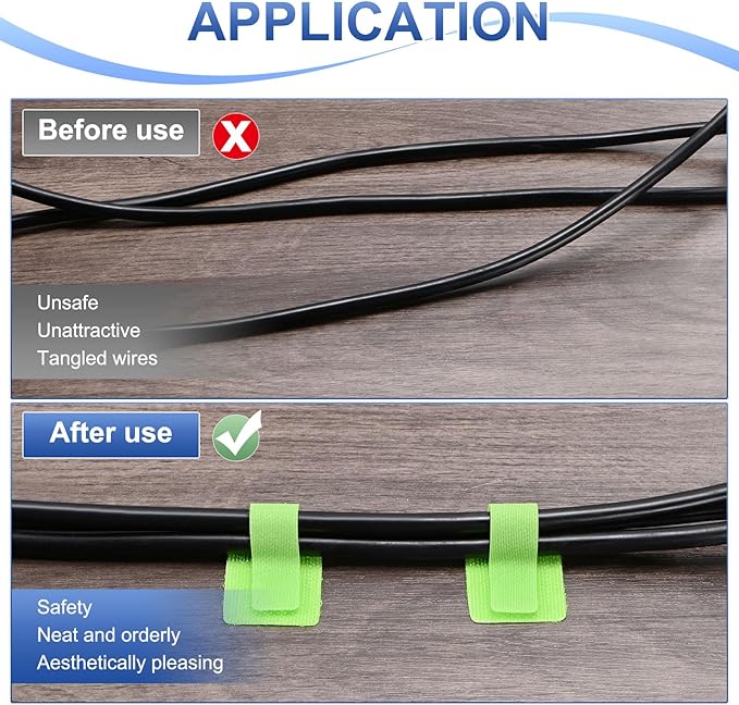 100-Pack Hook and Loop Cable Ties, 3.5 x 1.1 Inch Enhanced Self-Adhesive Cord Organizer for Desk/Home/Wall/Office Essentials, Cable Management Under Desk [Green]