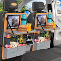 Car Backseat Organizer with Tablet Holder,11 Storage Pockets with Foldable Food Tray, Protector Kick Mats for Kids, Travel Accessories Organizer (Orange, 2Pack with Food Tray)