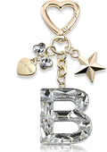 Cute Bling Keychain initial Letter Butterfly Star Pink Purple Gift for Women Girls Bag Cup Charms Accessories