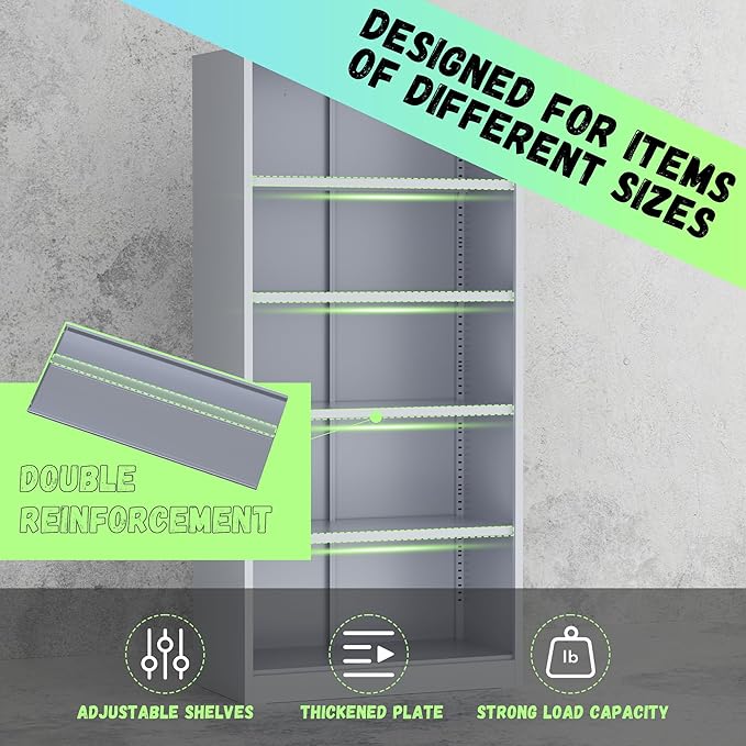 SUNCROWN 72" Metal Storage Cabinet - Heavy-Duty Metal Garage Cabinet with 4 Adjustable Shelves & 2 Doors for Tools, Office, Home, Workshop,Cement Grey-Small