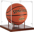 Basketball Display Case Acrylic Clear, Full Size Basketball Case with Solid Wood Base & UV Protected Display Stand for Autographed Standard Ball, Display Case for Basketball Memorabilia Keepsake