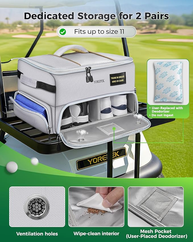 YOREPEK Upgraded Golf Trunk Organizer, Christmas Gifts for Golfers, with Removable Insulated Pouch&Dust-Proof Protective Layer, Multi-Compartment fits 2 Pairs of Shoes, Golf Accessories