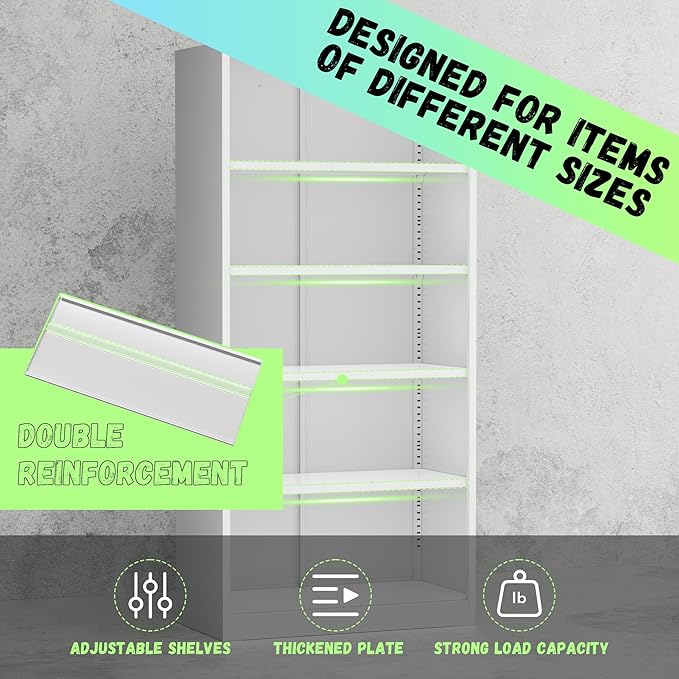INTERGREAT White Metal Storage Cabinet, 72" Locking Steel Cabinets with 2 Door and 4 Adjustable Shelves, Tall Metal Cabinet for Home Office, Garage, Warehouse