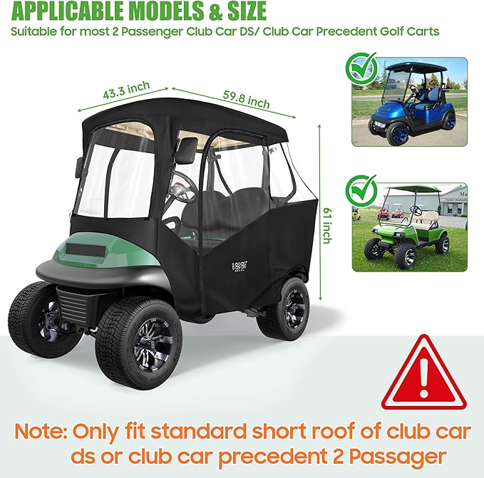 10L0L Golf Cart Driving Enclosures 2 Passenger for Club Car DS & Precedent, 4-Sided Clear Window and Oxford Cloth, Snow Golf Cart Rain Covers All Weather Waterproof Windproof