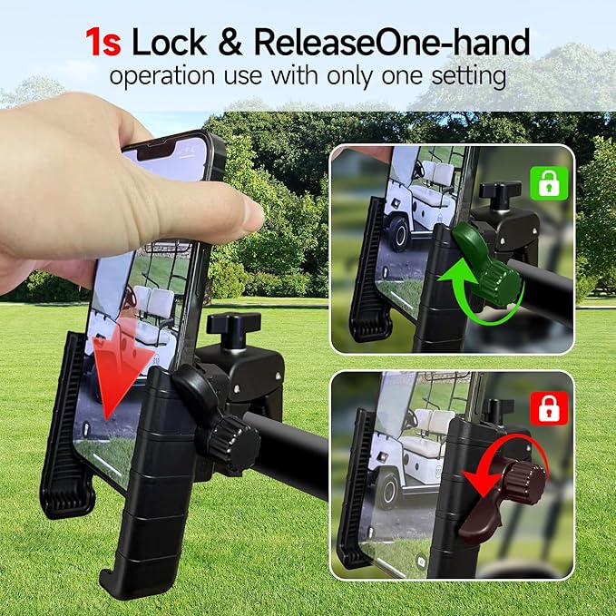 Golf Cart Phone Holder Mount, Compatible with EZGO/Club Car/Yamaha, Universal Compatible with iPhone/Galaxy/Google Pixel, Golf Cart Accessories Fit for All Smartphones (Black)