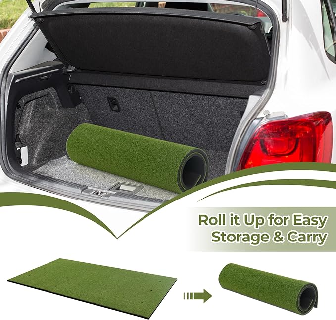 Goplus Golf Mat, 5x3ft/5x4ft Golf Hitting Mat 20/25/27/32mm Thick w/2 Alignment Sticks & 2 Golf Tees, Portable Artificial Turf Grass Training Mat Practice for Indoor Outdoor