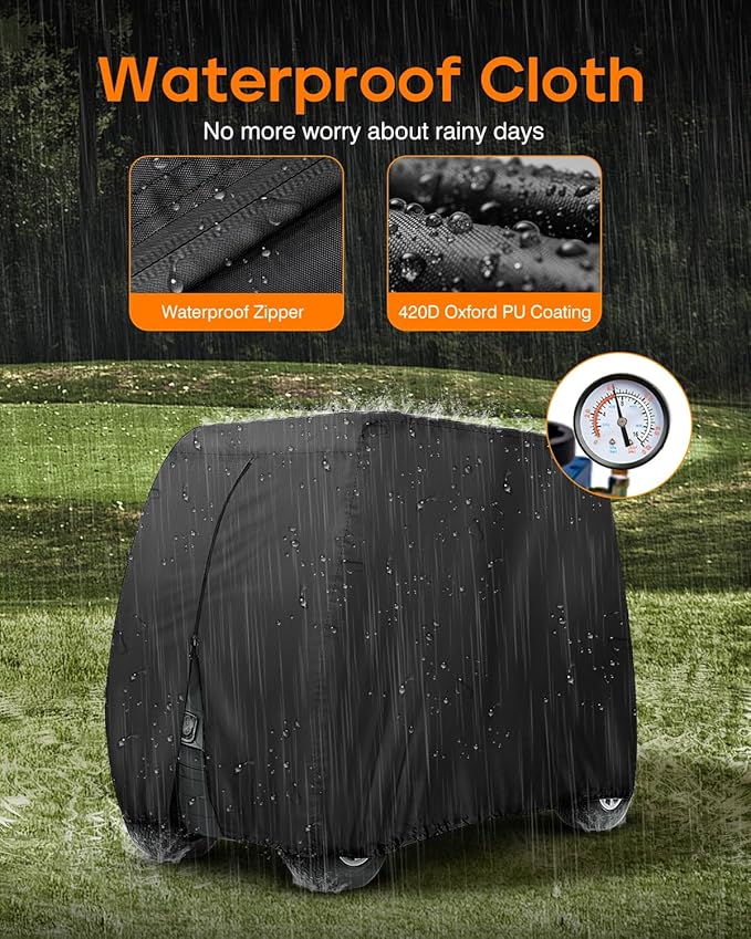 Golf Cart Cover 8 Passenger Heavy Duty, 420D Waterproof Golf Cart Covers Extended Roof Compatible with EZ GO Club Car Yamaha Golf Carts, Outdoor Dustproof 8 Seat Club Car Cover (Up to 169 Inch)