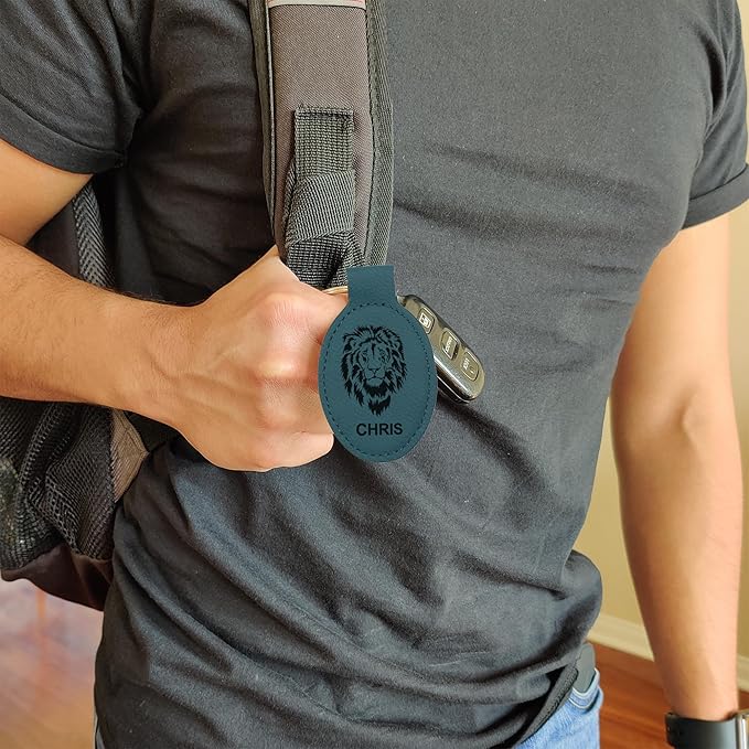 LaserGram Oval Keychain, Golfer Golfing, Personalized Engraving Included (Slate Blue)