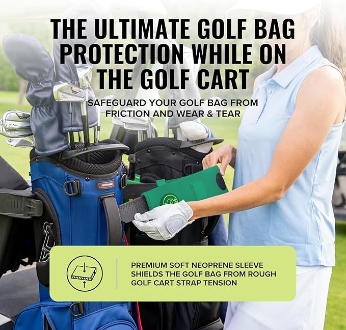 Stripebird - Premium Golf Cart Strap Sleeve Protector - Save Your Golf Bag from Golf Cart Straps - Includes Magnetic and Steel Plate for Magnetic Golf Accessories