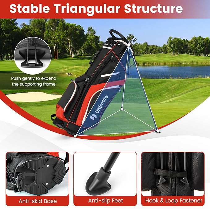 Tangkula Golf Stand Bag with 14 Way Top Dividers, Lightweight 6 Pockets Golf Club Bag with Cooler Bag, Adjustable Dual Strap & Rain Hood, Golf Carry Bag for Men & Women