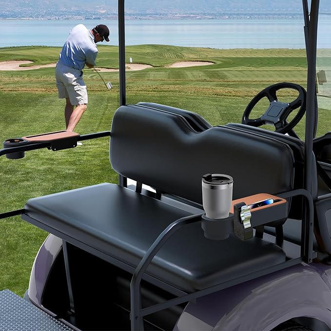 Upgraded Golf Cart Armrest with Cup Holder – Wide Comfort Pad, Universal Fit for EZGO, Club Car, Yamaha – Waterproof, Tool-Free Install, Fits 1" & 1.25" Square Tubes