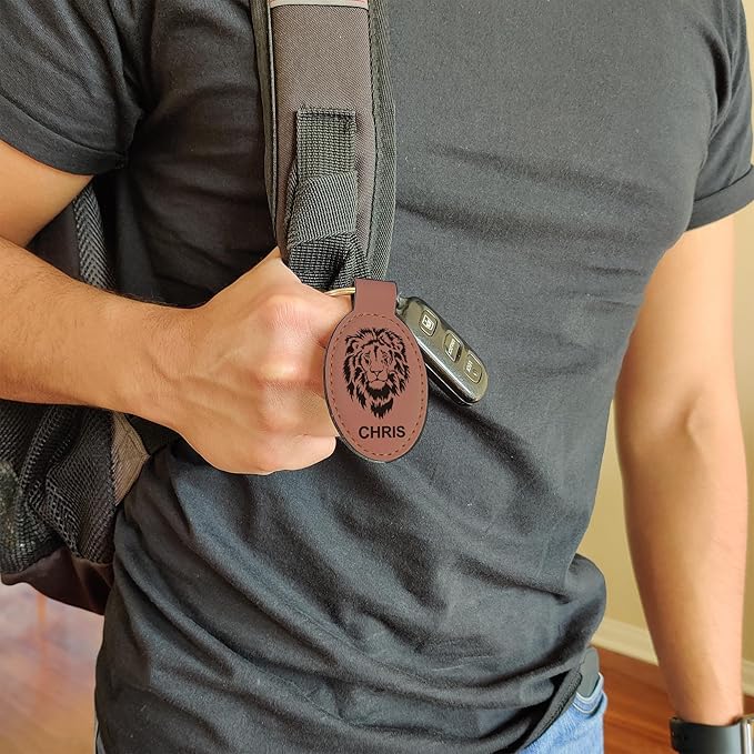 LaserGram Oval Keychain, Palm Trees, Personalized Engraving Included (Dark Brown)