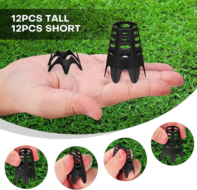Golf Simulator tees, 24Pcs Plastic Golf Mat Tees for Home, Outdoor or Indoor Golf Tees for Training, Practice Golf tees for Winter Turf and Driving Range, Pack of 12 Tall & 12 Small