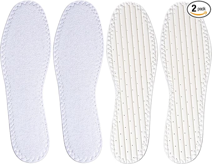 Happystep Cotton Terry Cloth Insoles, Barefoot Shoe Inserts, Sweat Absorption, Odor Control, Moisture-Wicking, Washable and Reusable, Zero Drop Shoe Insoles, 2 Pairs of White (Women Size 8)