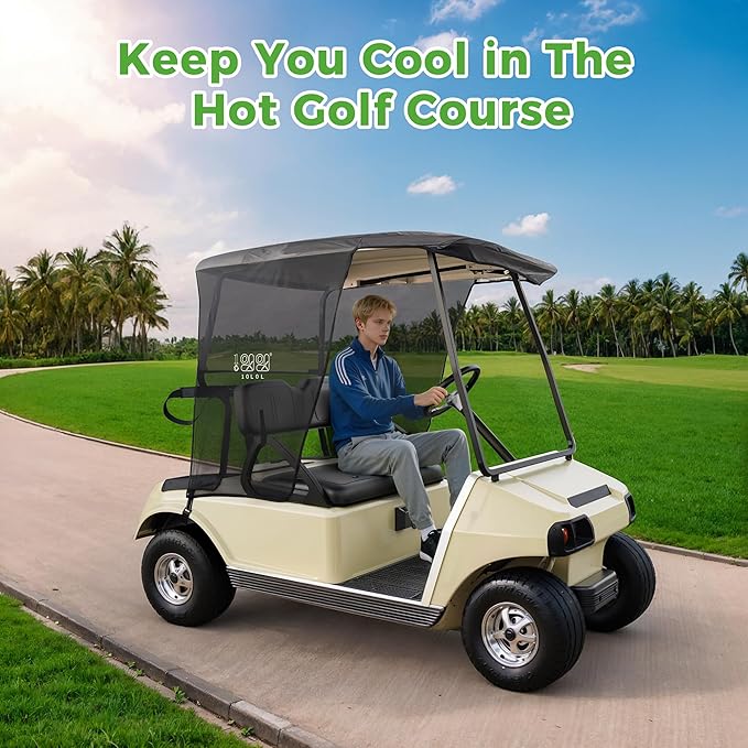 10L0L 2 Passenger Golf Cart Sun Shade Cover for Club Car DS & EZGO TXT - Foldable UV Protection Cover Heat Blocking Design, Black