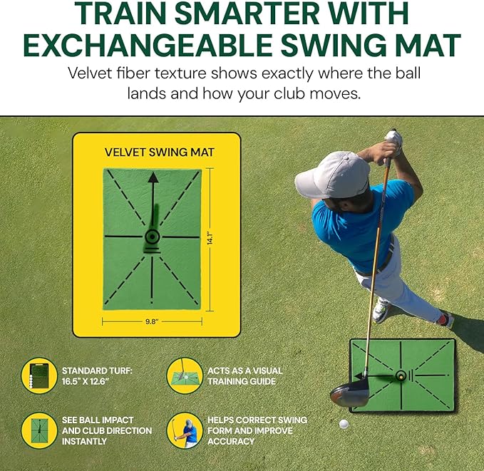 Golf Practice Net with Dual Mats, 3 Tees & 5 Balls – Golf Training Net for Indoor/Outdoor Swing Practice, Backyard Driving & Chipping Set, Portable Training Aid, Great Gift for Men