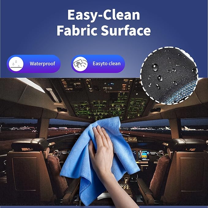 Wknoon. Extra Large Gaming & Office Mouse Pad (31.5" x 11.8") – Boeing 777 Airplane Cockpit, Premium XXL Desk Mat with Durable Stitched Edges & Anti-Slip Rubber Base & Smooth Fabric Surface