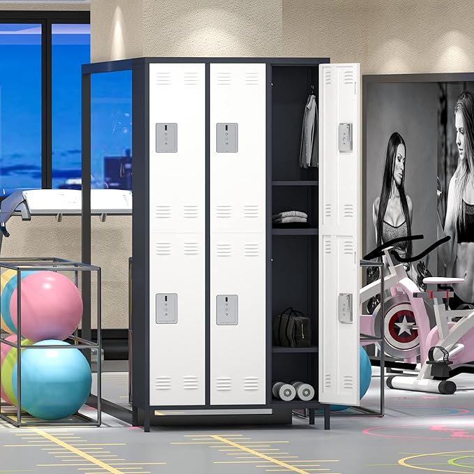 METAN Metal Locker for School Office Gym Bedroom,6 Doors Steel Storage Locker Cabinet for Employees,Industrial Storage Locker with 1 Shelves,Assembly Required,Gray+White…
